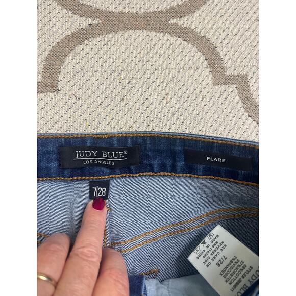 JUDY BLUE HIGH WAIST TUMMY CONTROL FLARE JEANS Raw hem, size 7/28, MSRP $89 - Picture 9 of 15
